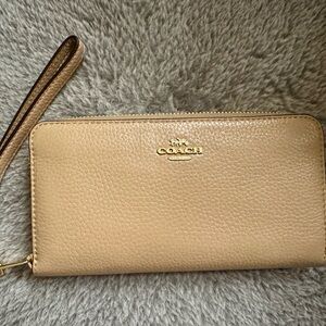 Coach Taupe Pebbled Leather Wristlet
